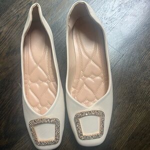 NEW Elegant Cream Women's Flats with Embellished Buckle